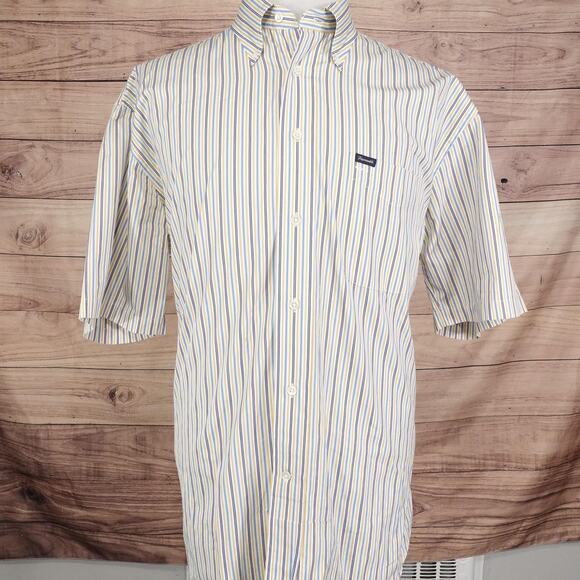 Faconnable Shirt Mens XL Striped Button Down Short Sleeve Casual Dress Shirt - Picture 4 of 9